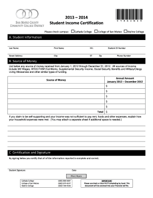 2013–2014 Student Income Certification