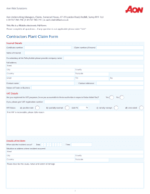 Contractors Plant Claim Form