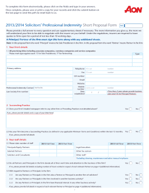 Solicitors’ Professional Indemnity Short Proposal Form
