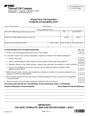 Group Term Life Insurance Evidence of Insurability Form