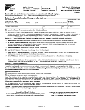 Early Withdrawal of Benefits Form
