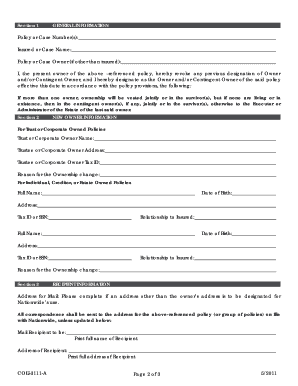 Nationwide Life Insurance Designation of Owner Form