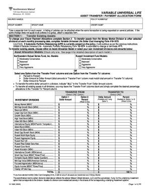 Variable Universal Life Asset Transfer Form
