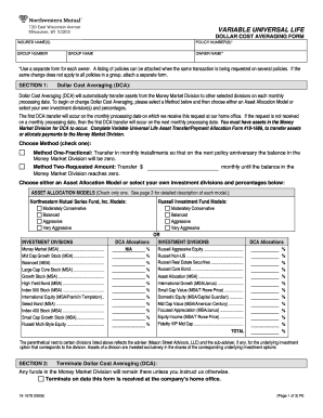 Variable Universal Life Dollar Cost Averaging Form