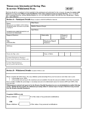 Transocean International Saving Plan In-service Withdrawal Form ...