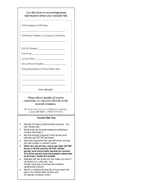 Taxicab Ride Information Form