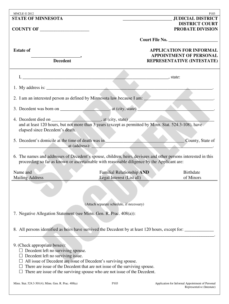 Minnesota Probate Forms Fill Online Printable Fillable Blank