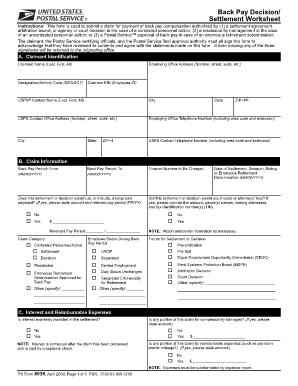 USPS Back Pay Decision Settlement Worksheet