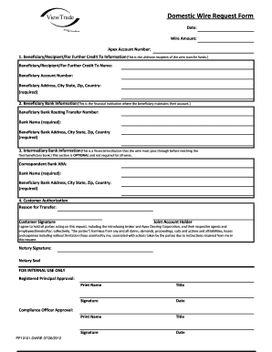 Domestic Wire Request Form