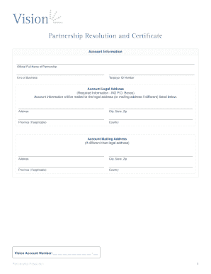 Vision Partnership Resolution and Certificate