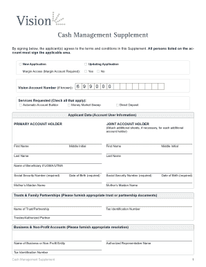 Vision Cash Management Supplement