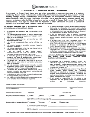 Broward Health Confidentiality and Data Security Agreement