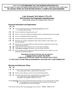 2012 Income Tax Preparation Questionnaire