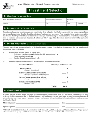 Investment Selection Form