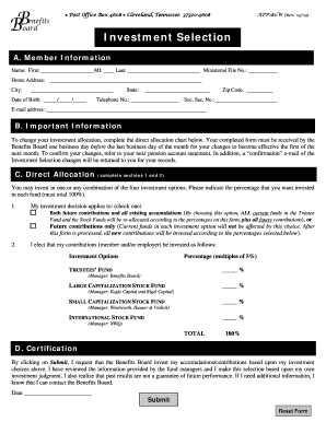 Investment Selection Form