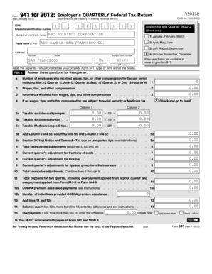 Form 941 for 2012: Employer’s Quarterly Federal Tax Return