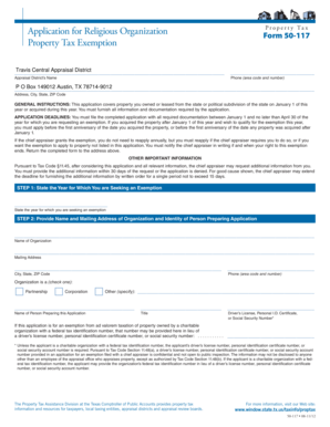 Texas Religious Organization Property Tax Exemption Form 50-117