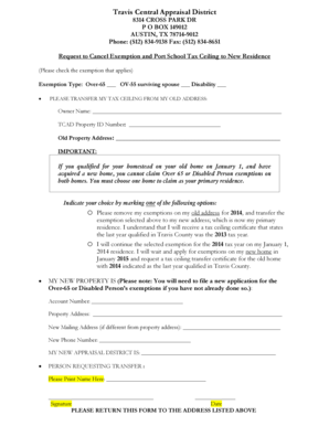 Request to Cancel Exemption and Port School Tax Ceiling