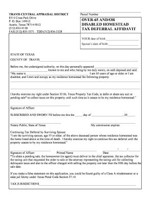 Texas Over-65 or Disabled Homestead Tax Deferral Affidavit