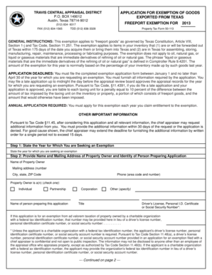 Texas Freeport Exemption Application