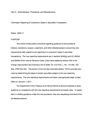 IRS Notice 2009-17 on Customer's Basis in Securities Transactions