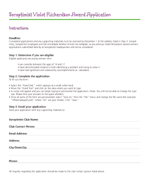 Soroptimist Violet Richardson Award Application