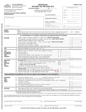 City of Defiance Individual Form D-1040