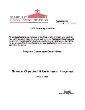 2009 Grant Application for Science Olympiad & Enrichment Programs