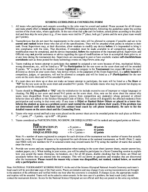 Science Olympiad Score Counseling Form