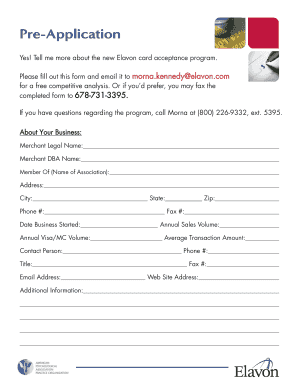 Elavon Card Acceptance Program Pre-Application