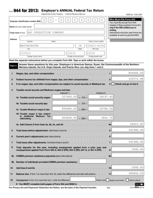 IRS Form 944 2013 Employer’s Annual Federal Tax Return