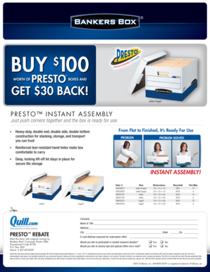 Presto Box Rebate Form
