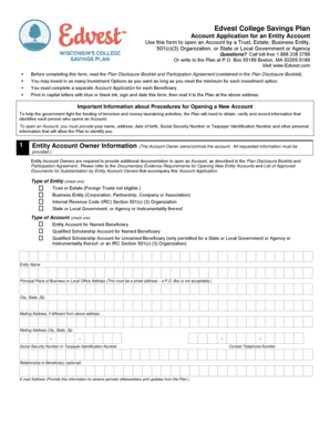 Edvest College Savings Plan Entity Account Application