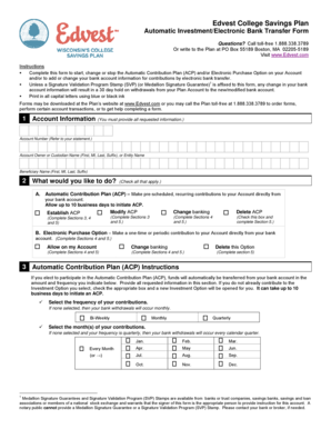 Edvest College Savings Plan Automatic Investment Form
