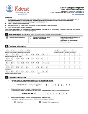 Edvest College Savings Plan Direct Deposit Allocation Form