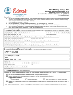 Edvest College Savings Plan Authorized Agent Form