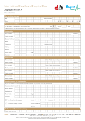 International Health and Hospital Plan Application Form