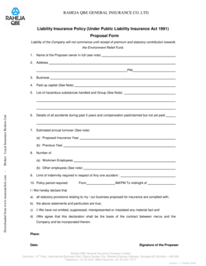 Liability Insurance Policy Proposal Form