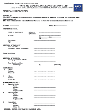 TATA-AIG Personal Accident Claim Form