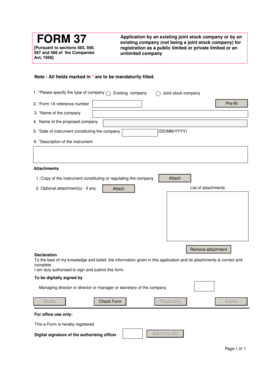 Form 37 Company Registration Application