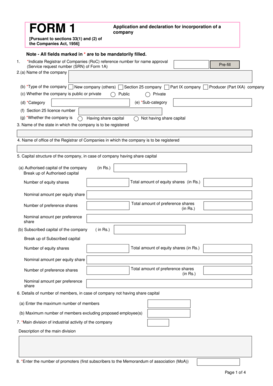 Form 1 Application for Company Incorporation