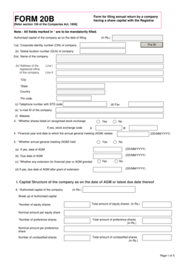 Form 20B Annual Return for Companies with Share Capital