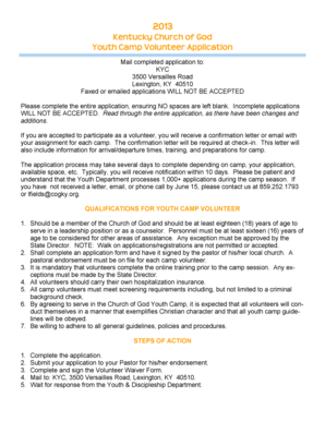 Kentucky Church of God Youth Camp Volunteer Application