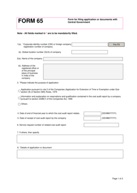 Indian Company Cost Audit Report Application Form