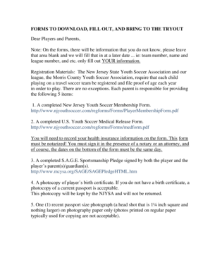 New Jersey Youth Soccer Registration Forms