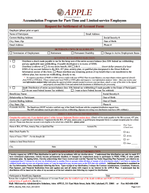 Request for Settlement of Account Form