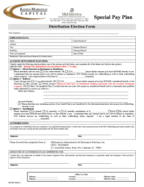 Special Pay Plan Distribution Election Form