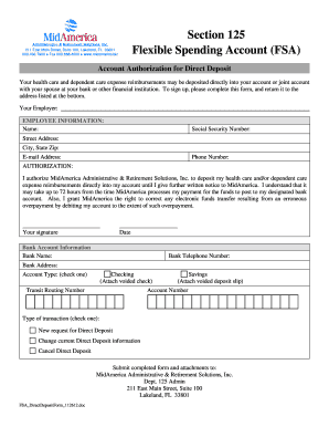 Flexible Spending Account Direct Deposit Authorization