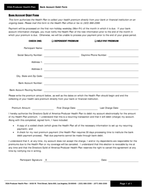 DGA-Producer Health Plan Bank Account Debit Form