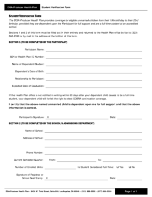 DGA-Producer Health Plan Student Verification Form